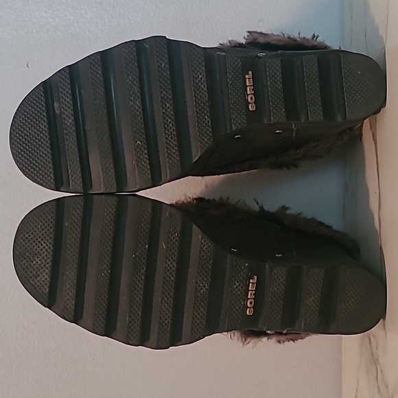 Sorel Joan Of Arctic Deep Gray Leather Suede Faux Fur Wedge Heel Ankle Boots 9 - Picture 8 of 12